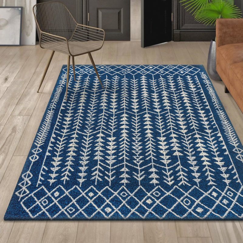 Tapis bleu marine / crème Keishara, Rectangle 7 pi 9 po x 10 pi