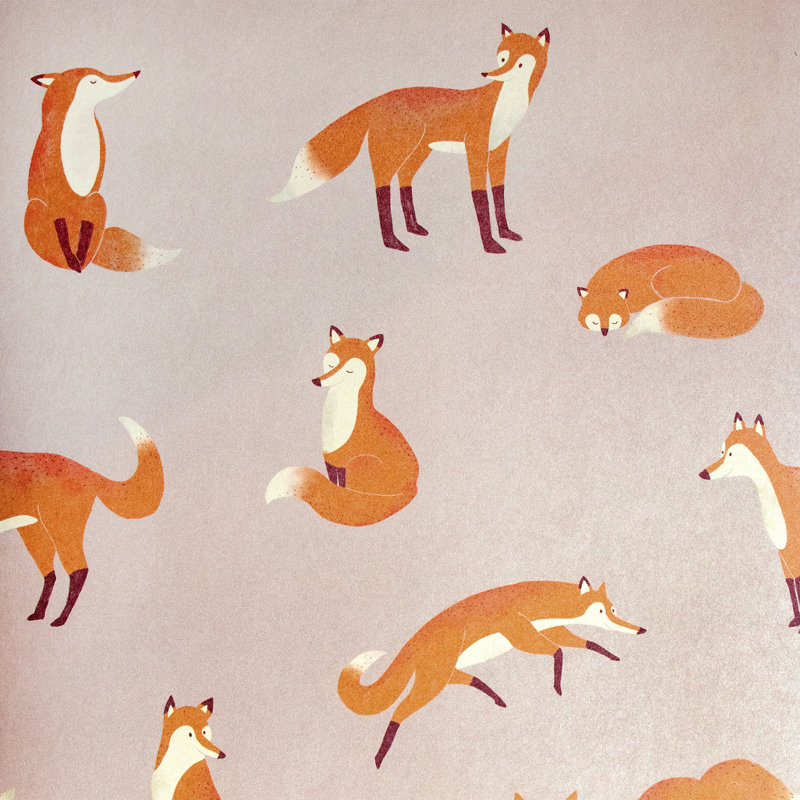 Rouleau de papier peint à motif de renards lisses et brillants Great Kids Collection, Rose