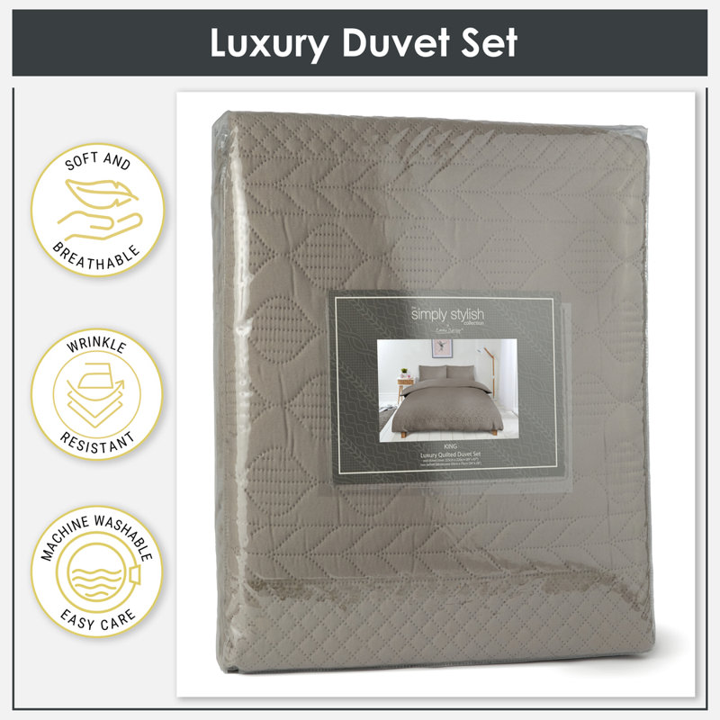 Emma Barclay Aran - Elegant Quilted Duvet Set Geometric Duvet Cover Set with Pillowcases, Cream
