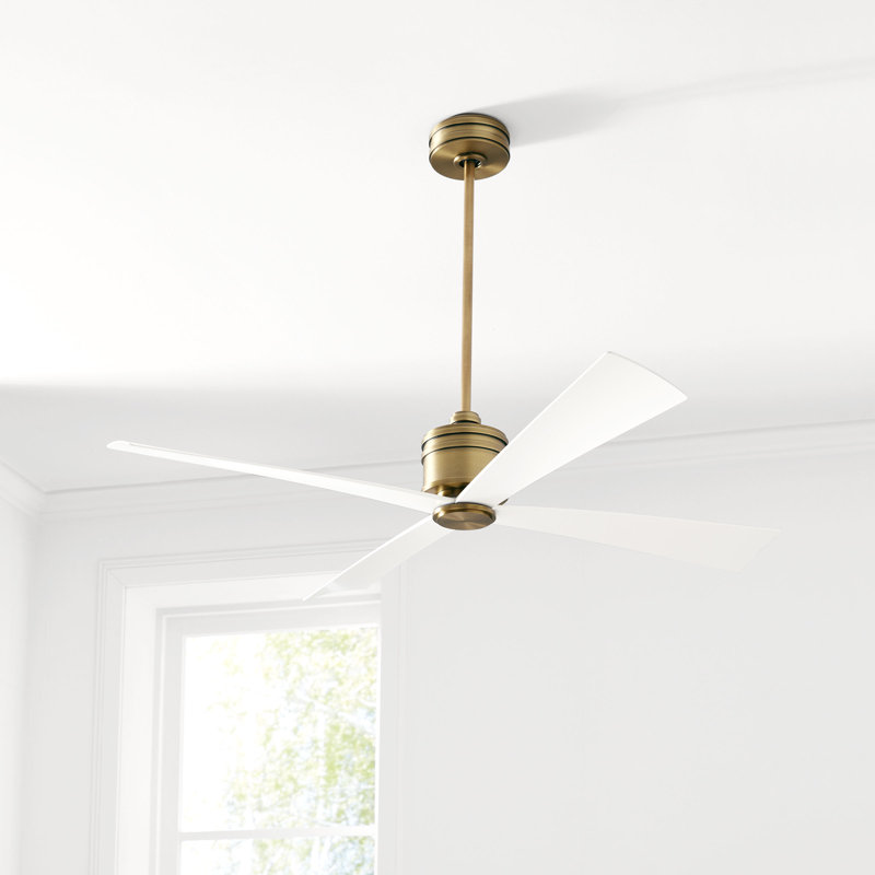 Launceton Downrod Ceiling Fan, Hand-Rubbed Antique Brass/Matte White