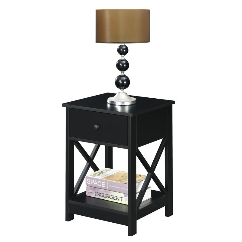 Table de bout avec 1 tiroir et tablette Darek, Noir