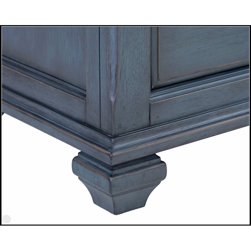 Commode à 5 tiroirs avec finition velours côtelé bleu, aucun assemblage requis, espace de rangement spacieux pour les chambres modernes