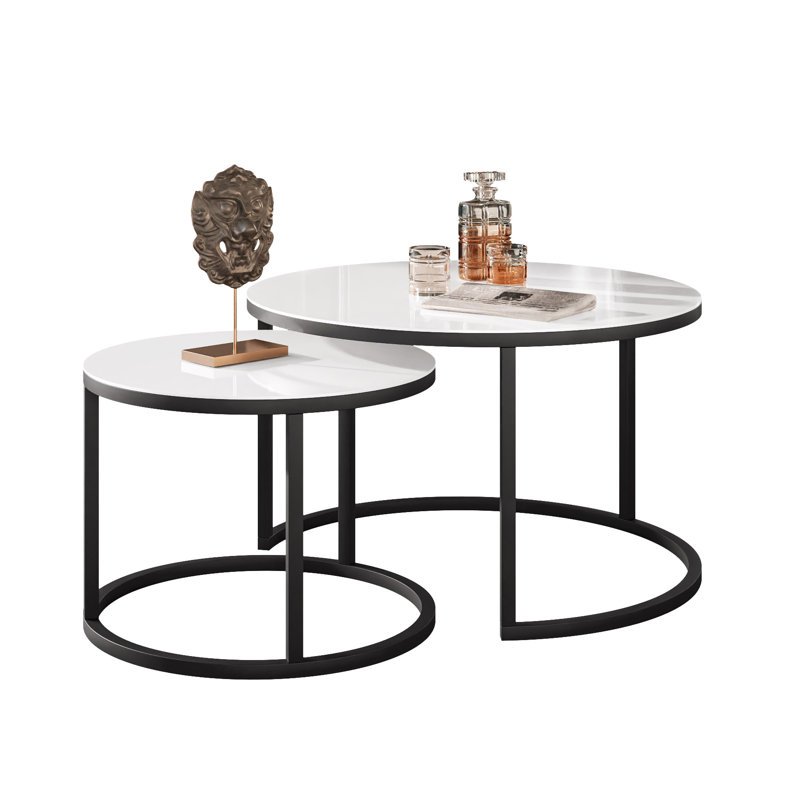 Perryton Frame 2 Piece Coffee Table, Black/White