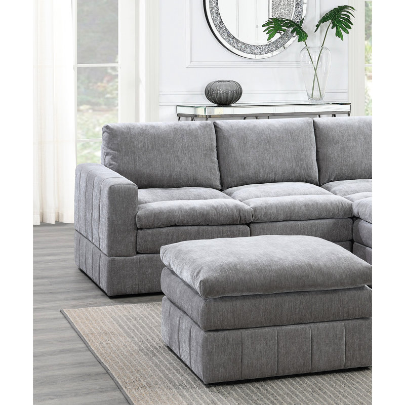 Modular Living Room Sectional 5Pc - Grey Suede, Comfortable Seat, Suede Modern Granite Color, Cushion Back, Upholstery