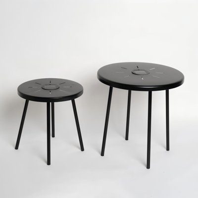 Set of 2 Solar-Powered Iron Side Tables with Built-In LED Lighting, Weather-Resistant Construction, Compact Cube Design for Patio, Garden & Balcony, Black