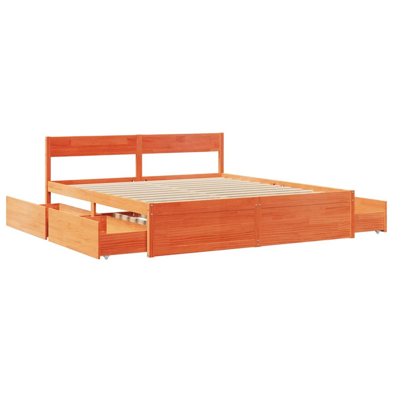 Arhum Solid Wood Bed, Super King (6'), Wax Brown