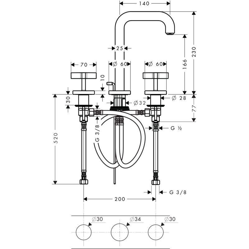 AXOR Citterio Widespread Faucet with Cross Handles, Chrome