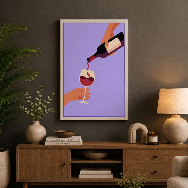 A Toast in Progress Modern 1 Piece Wrapped Canvas Wall Art, 36x24 - 91.4 x 61.0 cm, Teal Border