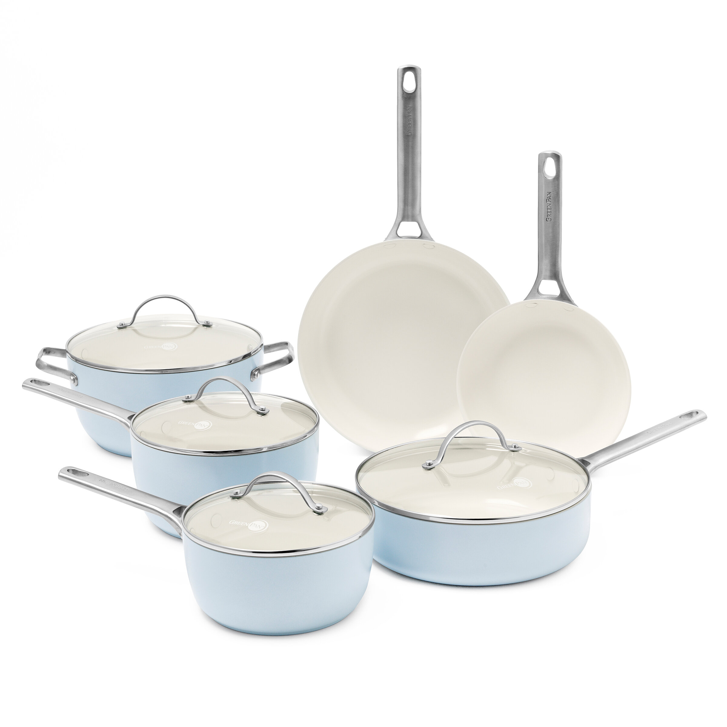 GreenPan Reserve Sky Blue 10-Piece Ceramic Non-Stick Cookware Set + Reviews