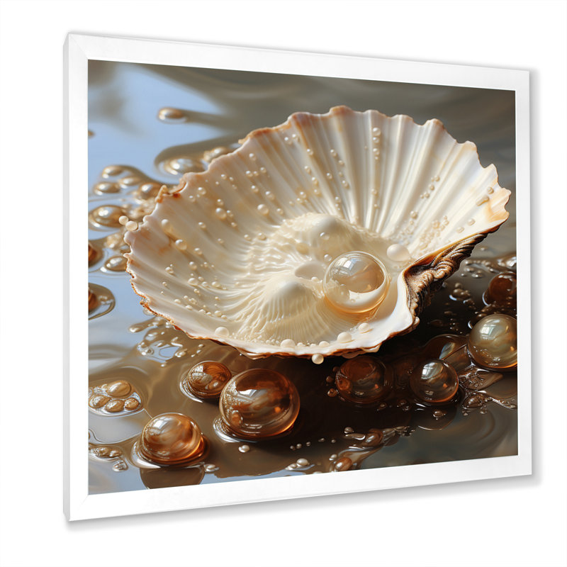 Beige palourde perle - imprimé, H 30 po x l 30 po x P 1 po, Cadre photo blanc