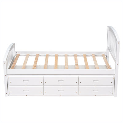 Lit plateforme simple avec rangement en bois massif et 6 tiroirs