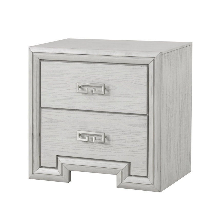 Basil Nightstand, 2 Drawers, Rustic White Solid Wood, 29 Inch