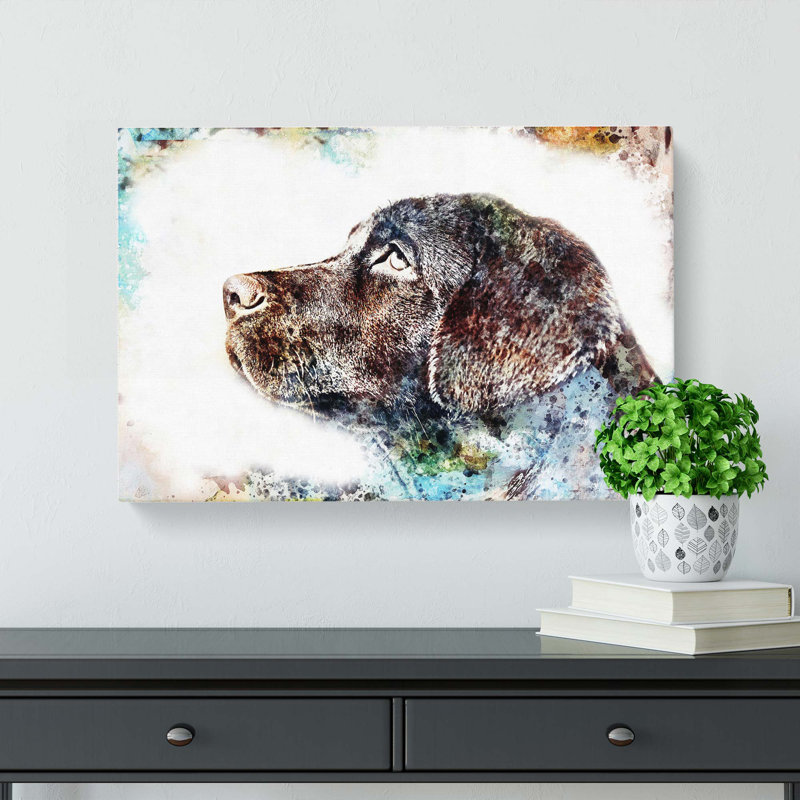 Chocolate Labrador Portrait in Abstract - Wrapped Canvas, 40cm H x 60cm W x 3cm D