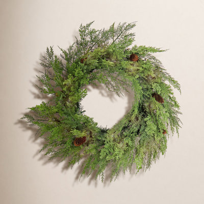 26" Pre-Lit Cozy Winter Cedar Wreath