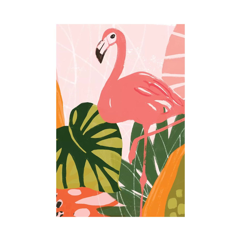 Jungle Flamingo I by June Erica Vess - Wrapped Canvas Gallery-Wrapped Canvas Giclée, 152.5 cm H x 101.5 cm W