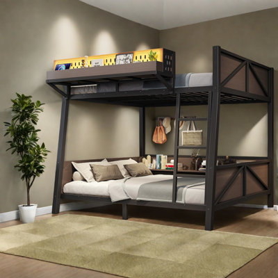 Lits avec rangement, lit superposé double en bois aggloméré, maison industrielle moderne