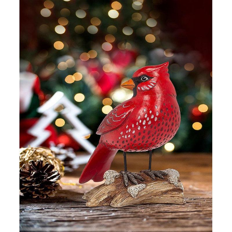 Standing Cardinal On Log Figurine