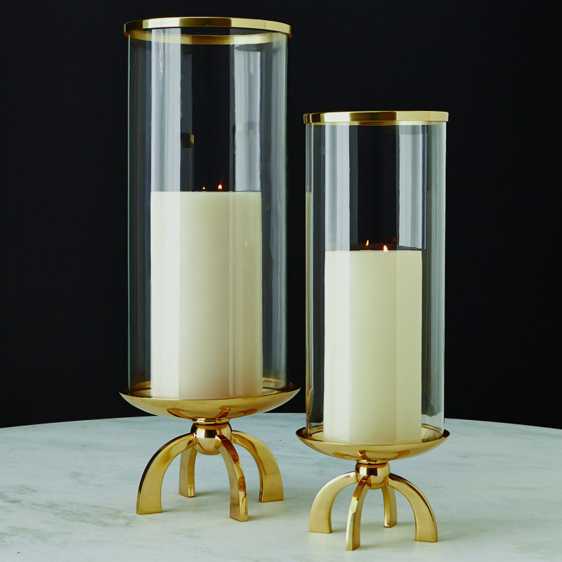 Elegant Brass Quad Base Hurricane Candle Holder 20.75" H