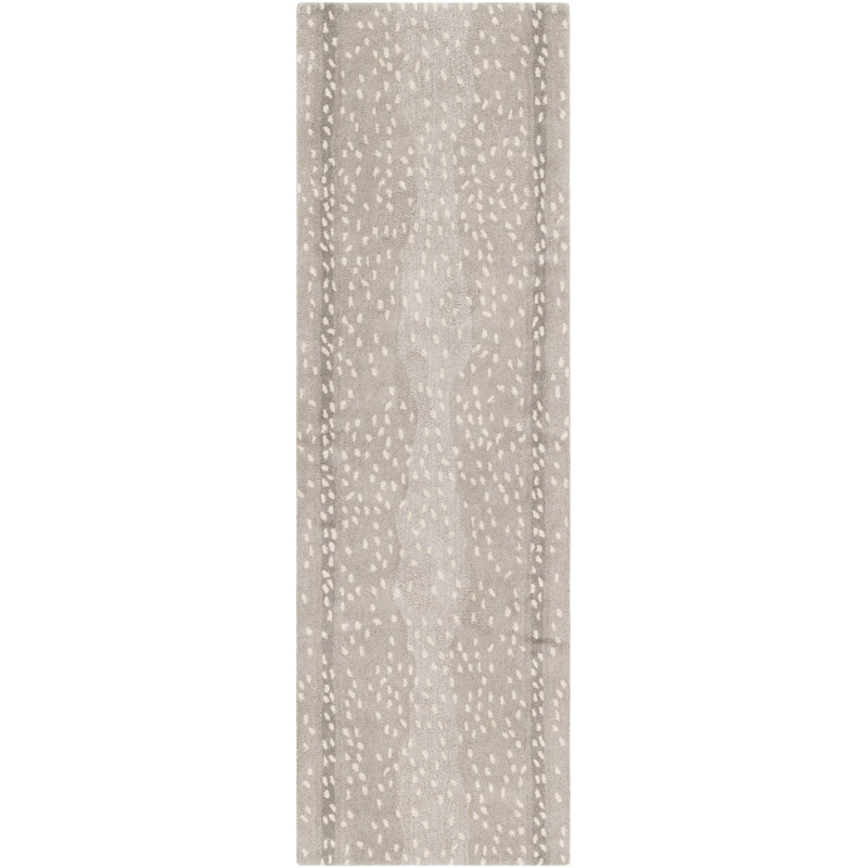 Tapis gris clair / taupe en laine touffeté à la main à imprimé animal Rimma, Tapis de couloir 2 pi 6 po x 8 pi