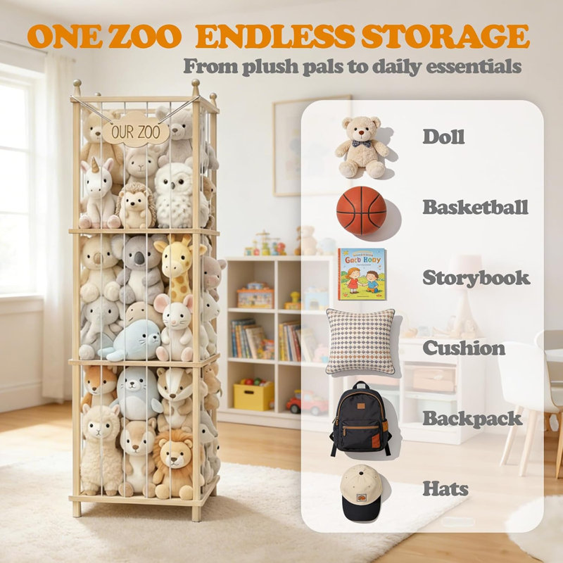 Rangement pour peluches, tour de rangement pour jouets, conception anti-basculement