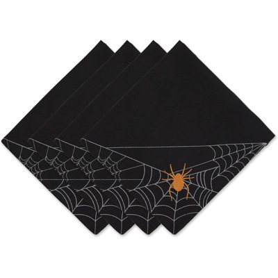 Halloween Party Tabletop Decor, Reusable & Machine Washable Cotton Fabric, Napkin Set, 20x20, Spooky Spider Web, 4 Piece