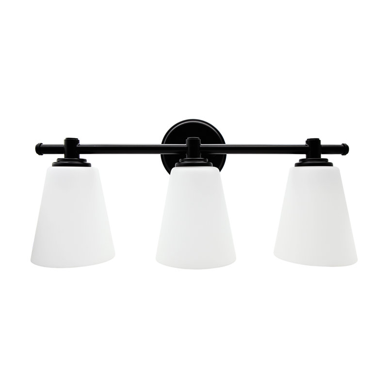 3-Light Black Bathroom Vanlity Light Over Mirror, Bathroom Light Fixtures with Frosted Glass Shade, Modern Wall Sconce Lighting, E26 Socket (Bulbs Not Included)