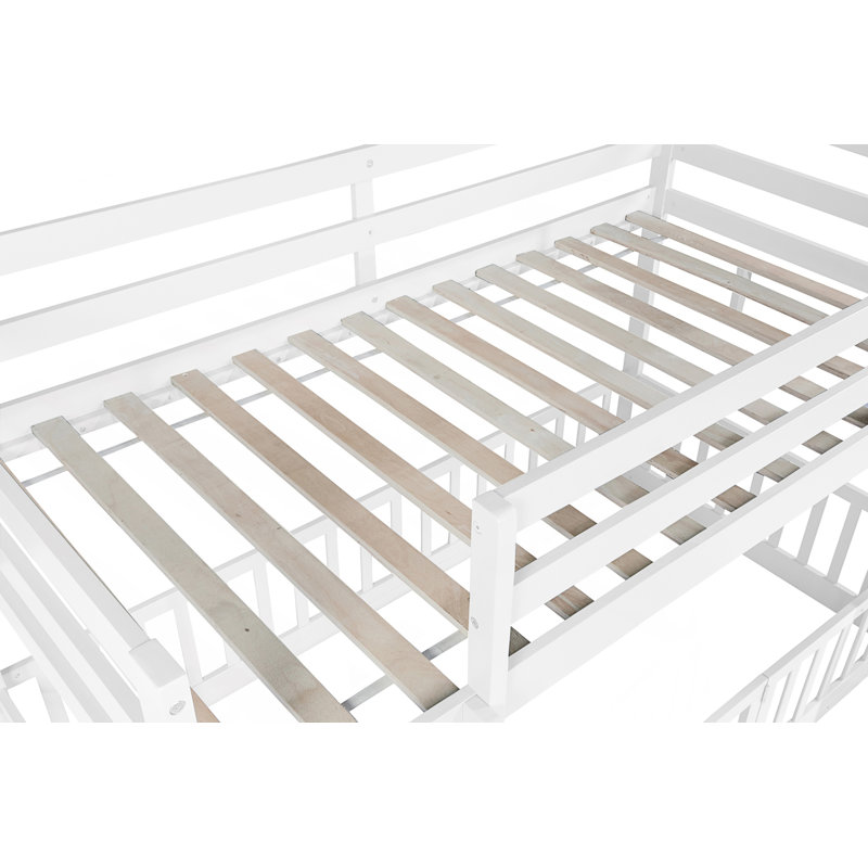 Lit superposé simple au-dessus d'un lit simple avec glissière et échelle, Blanc