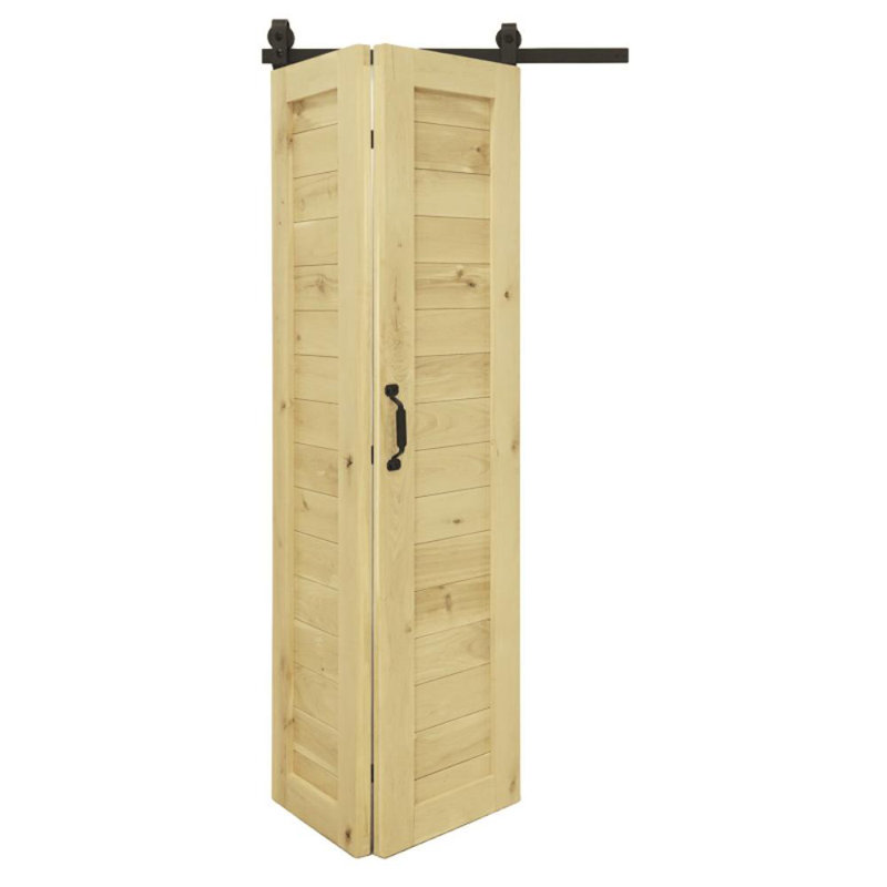 Solid Oak Barn Door with Single Bi-Folding System, Unfinished