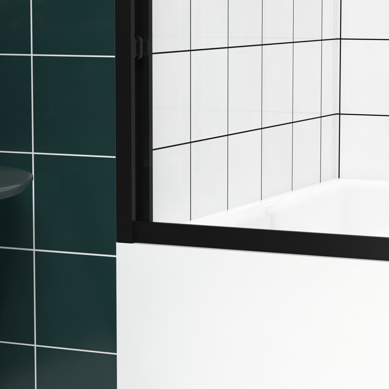 58" High Double Sliding Shower Enclosure, 1/4" (6mm) Clear Tempered Glass, Stainless Steel Handle, Reversible Installation, Waterproof Aluminum Frame Bathtub Screen, & Black Hardware, Easy