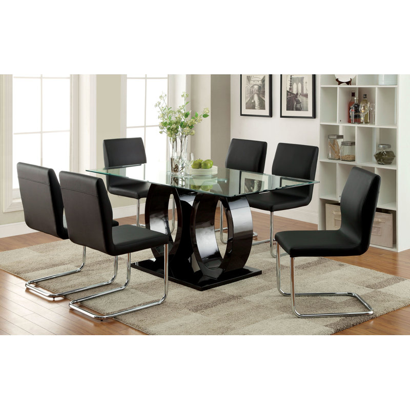 Balwinder 6 - Person Pedestal Dining Set, Black
