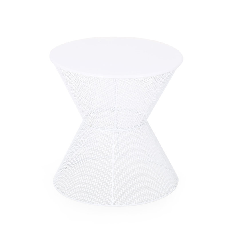 Side Table - Matte White, Iron With Breezy Mesh Design, 17.77 In. D X W 18.47 H, 6.28 Lb Weight In White Relaxing Space In.,
