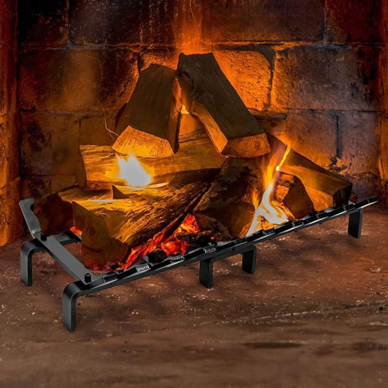 WILLOW WEAVE 17" Fireplace Grates Wood Stove Grate Rack Stove Burning Rack Heavy Duty Solid Steel 7-Bars Firewood Holder Easy Assembly Fire Grate For Indoor Hearth Outdoor Firepit Matt Black