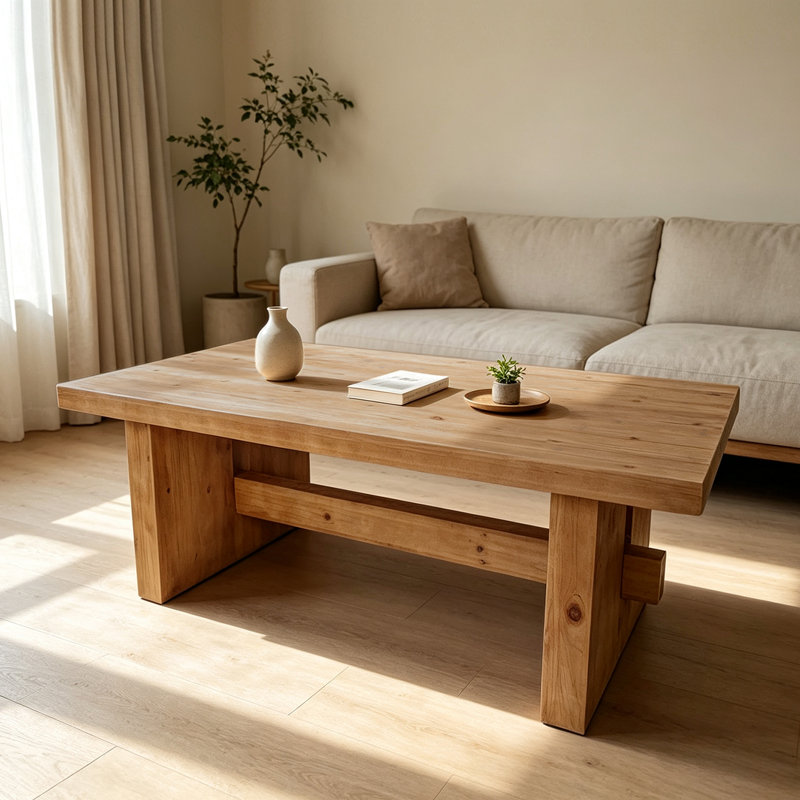 Table basse rectangulaire de 47,24 po en bois massif, table basse Wabi-Sabi à finition bois naturel pour salon, appartement et espace Tatami