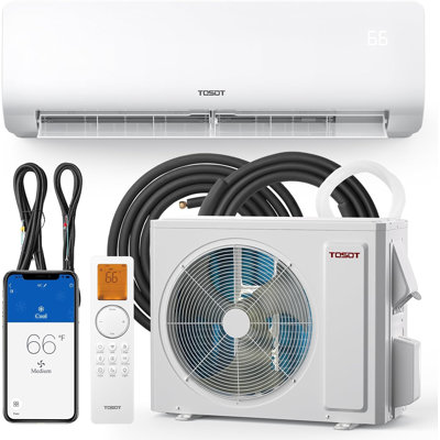 Système de climatisation et de chauffage mini-split TOSOT 18 000 BTU, unité de climatisation inverter sans conduit compatible Wi-Fi 20 SEER2 avec ensemble de conduites en cuivre de 4,9 m, commande vocale, 208-230 V, série Cosmo