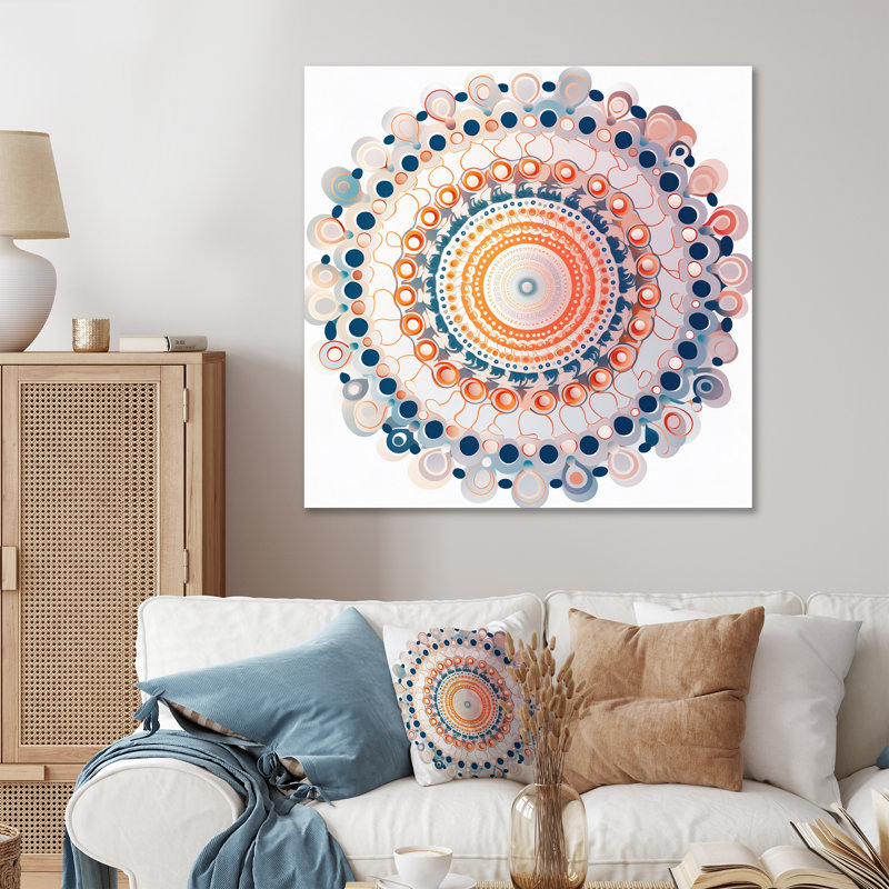 Boho Mandala en rétro bleu et orange sur toile, Toile tendue, H 24 po x l 24 po x P 1 po