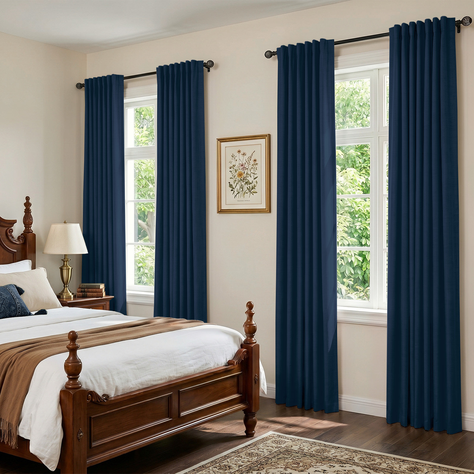 Graciella Faux Linen Blackout Curtain Set, 50" W x 96" L, Midnight Blue