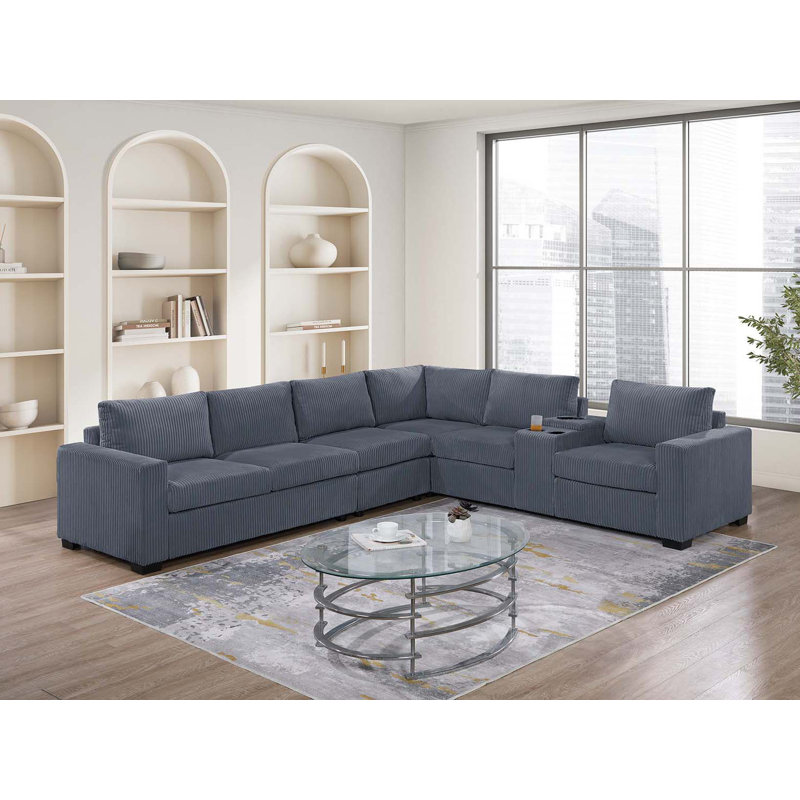 4-Piece Sectional Set, Dark Gray Corduroy