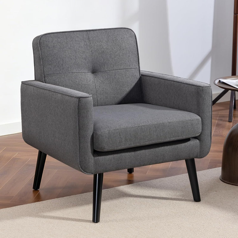 Chaise d'appoint Cottle Mid Century, chaises de salon en tissu avec cadre en bois, fauteuil de lecture confortable avec dossier confortable pour appartement, salon, chambre à coucher, salle d'attente, petit espace, coin, gris
