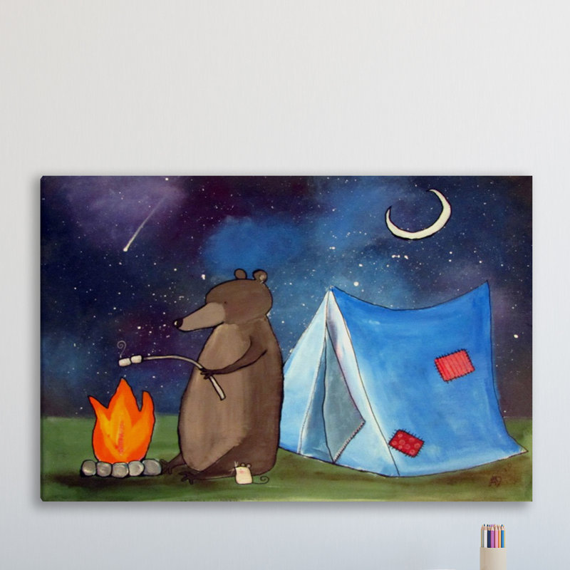 « toasting des guimauves » par andrea doss, reproduction d’art sur toile tendue, 24 po x 36 po