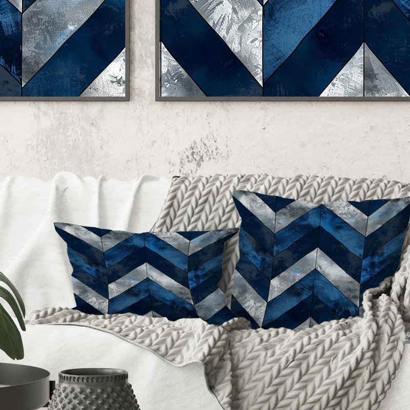 Blue Chevron Glam Pattern V - Transitional Throw Pillow, 16"H x 16"W