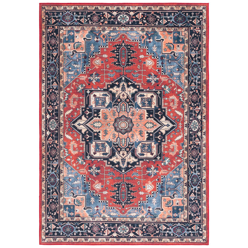 Willamae Orlando Felt/Velvet/Laminated Film Machine Washable Southwestern Rug in Rust/Blue, Rectangle 5'3" x 7'6"