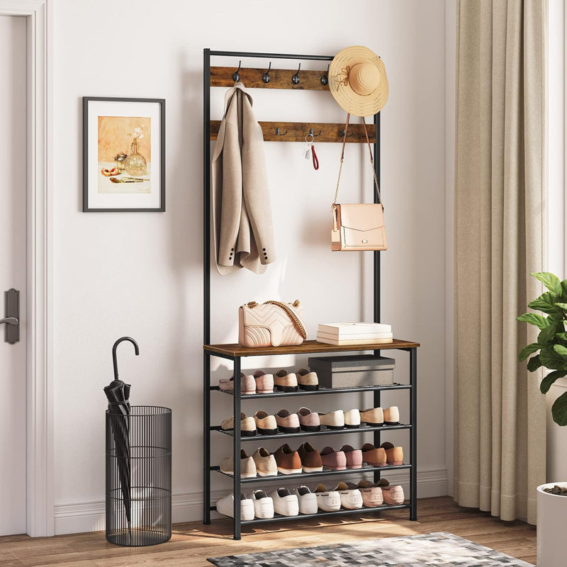 Aarran Hall Tree with Shoe Storage and 9 Hooks,Shoe and Coat Rack