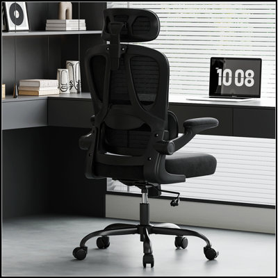 Chaise de bureau ergonomique avec appui-tête et soutien lombaire, pivotant à haut dossier pour le confort de la maison et du travail