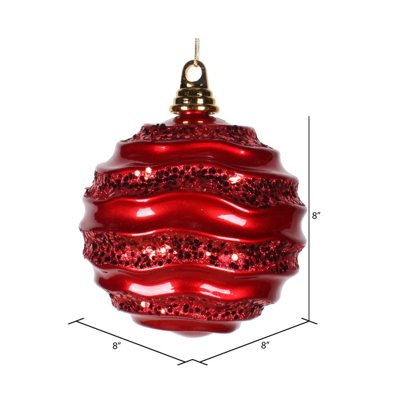 Ornement de Noël boule rayée et scintillante, H 8 po x l 8 po x P 8 po, Rouge