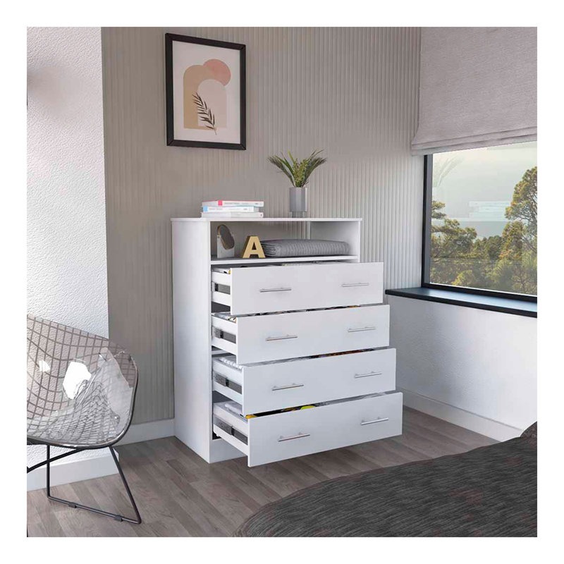 Commode 4 tiroirs Pérou, plateau supérieur, 1 tablette ouverte - blanc