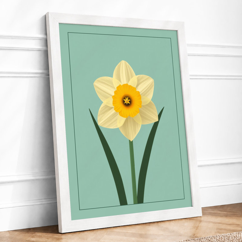 Minimalist Daffodil Botanical - Framed Print, A3 - 42.0 x 29.7 cm, White