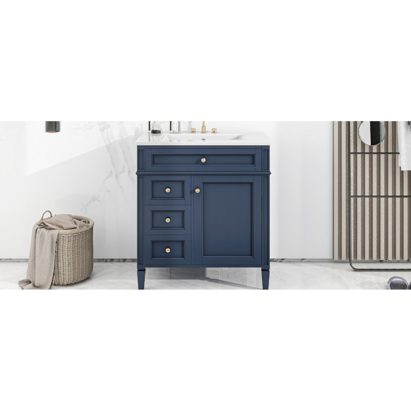 30'' Bathroom Cabinet With Sink, Modern Blue Vanity 2 Drawers And Valuable Storage Experimental, 31", Blue