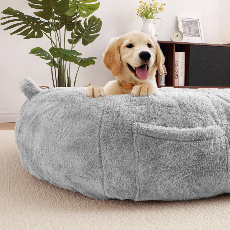 Grand lit pour chien de taille humaine lavable avec housse amovible, H 14 po x l 48 po x P 71 po, Gris clair