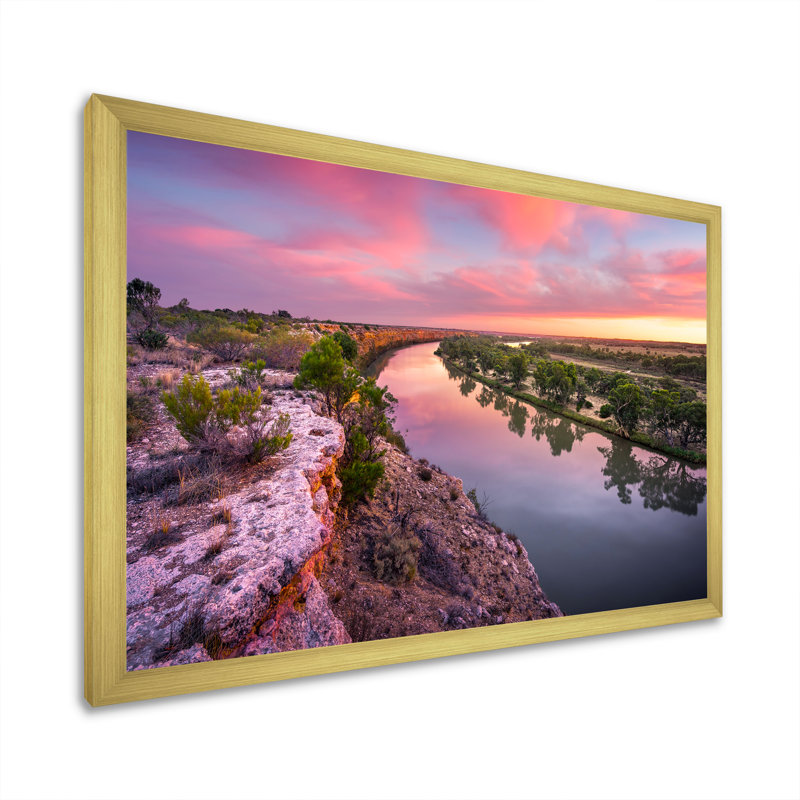 " Murray River Sunset Victoria ", 12" H x 20" W x 1" D, Gold Picture Framed