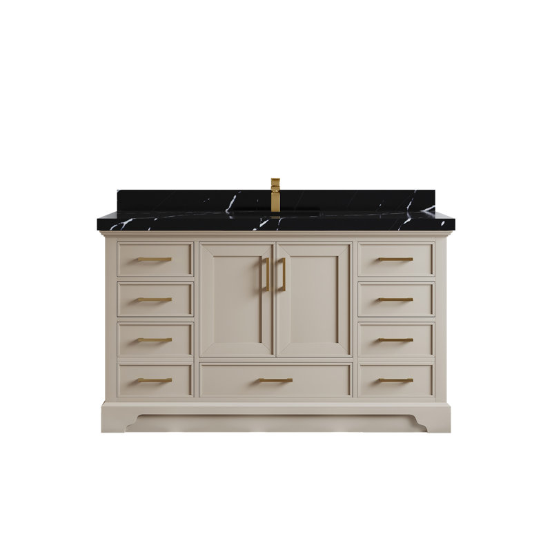 Khiala 60'' Single Bathroom Vanity with Top, Calacatta Black